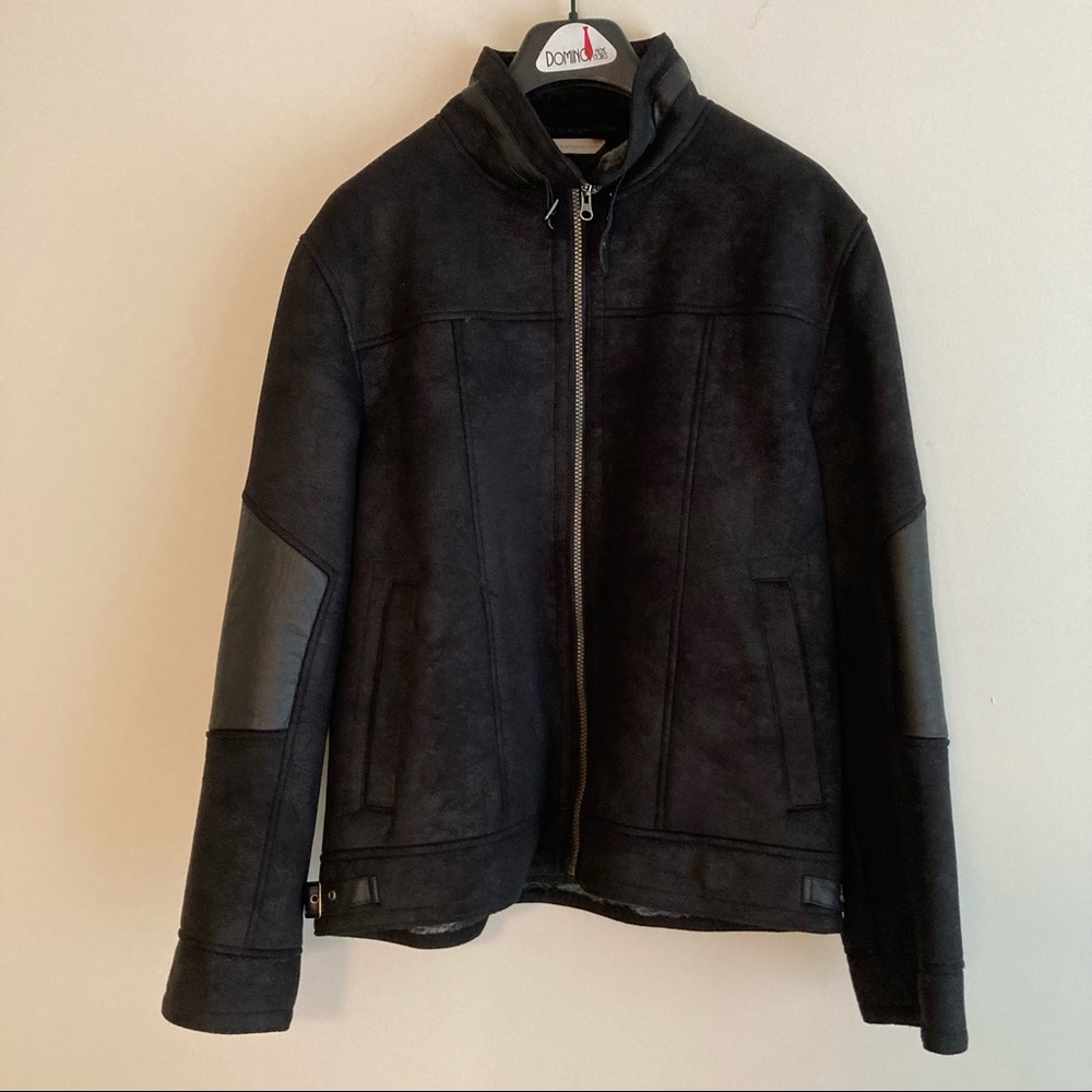 Men's M Black Faux Shearling Sheepskin Zip Front Aviator/Bomber Jacket by UTEX